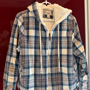 L.L. Bean Women's Scotch Plaid Flannel Shirt, Sherpa-Lined Zip Hoodie (S Petite)